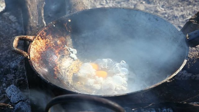 Fried egg at camping