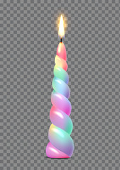 Multi-colored burning candle, decoration for a birthday, vector.