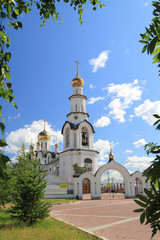 Orthodox Church among the vegetation in Surgut  Khanty-Mansiysk district of Russia