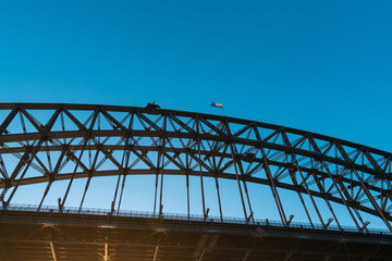 Look up view under the Sydney Harbour Bridge. Australia