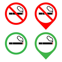 no smoking area location set sign logo red green circle