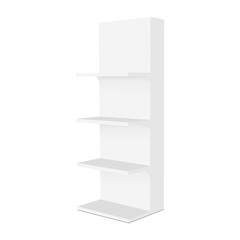 Empty display stand with shelves mockup - side view. Vector illustration