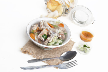 chicken soup bowl isolated on white background