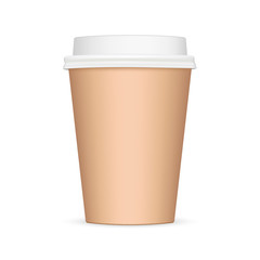 Brown blank coffee cup mockup - front view. Vector illustration