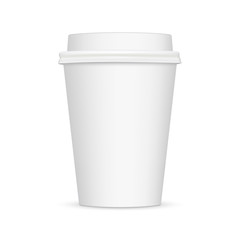 White blank coffee cup mockup - front view. Vector illustration