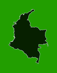 Colombia vector map with single border line boundary using green color area on dark background illustration