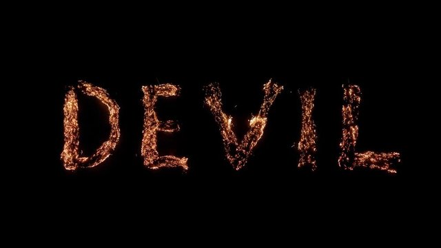 word DEVIL burning on black background Steel wool smoldering Beautiful combustion Exciting typography font