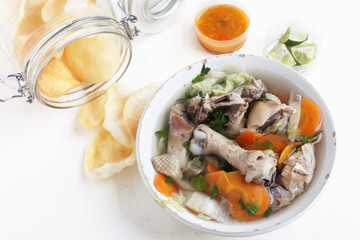 chicken soup bowl isolated on white background