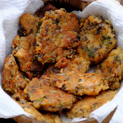 Close up fried vegan tofu pie for vegetarian dish