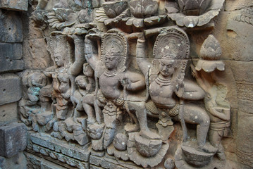 Stone figures of the Terrace of the Lepers King. Angkor Thom. Cambodia