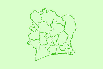 Ivory Coast vector map with border lines of districts using dark green color on light background illustration
