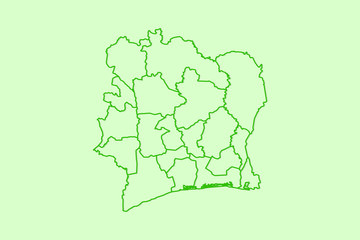 Ivory Coast vector map with border lines of districts using dark green color on light background illustration