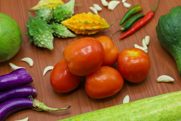 Colorful and Healthy Vegetables on one table.