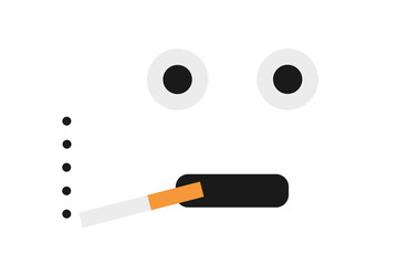 Smoker is smoking cigarette - frightened, shocked, scared and terrified facial expression. Minimalist graphic design. Vector illustration