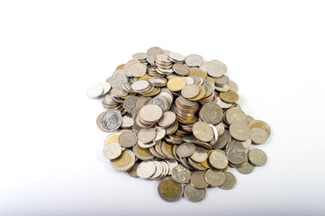 Money, baht coins on a white background