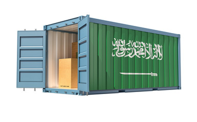 Freight Container with Saudi Arabia flag isolated on white - 3D Rendering