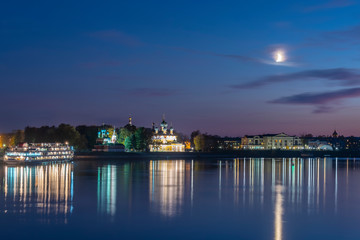 Fototapeta na wymiar Picturesque view of town of Uglich from the Volga river. Golden Ring of Russia.