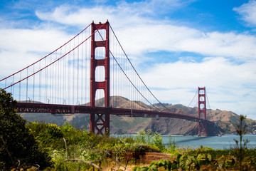 Sunset at the iconic Golden Gate Bridge in San Francisco, California. travel destination, bucket list, tourism, discover USA, United States of America