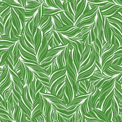 Naklejka na ściany i meble seamless green leaf pattern, foliage vector background for textile fashion
