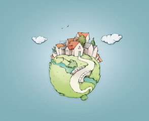 Kleine Weltkugel mit Stadt und Land