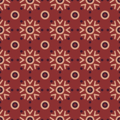 American boho floral pattern. Semless ethnic ornament on red background