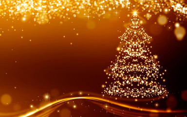 elegant golden christmas background with christmas tree