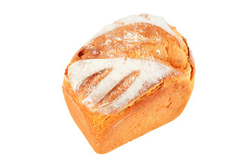 homemade bread with a crispy crust, on white background.