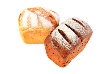 homemade bread with a crispy crust, on white background.