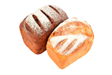 homemade bread with a crispy crust, on white background.