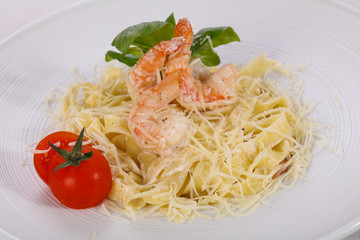 Italian pasta Linguini with prawns