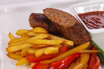 Roasted sausage with fried potato