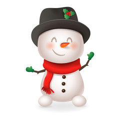 Cute Snowman - smile and wave - vector illustration isolated on transparent background