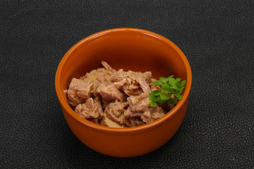 Canned tuna fish in the bowl