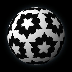 Artfully designed and colorful ball, 3D illustration on black background