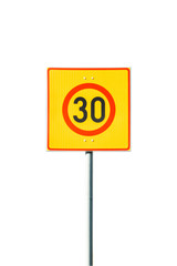 Finnish speed limit sign 30 km h isolated on white background