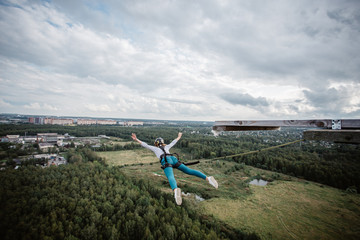  Saint-Petersburg, Russia. 06/20/2019. Rope jumpers with a rope from a height
