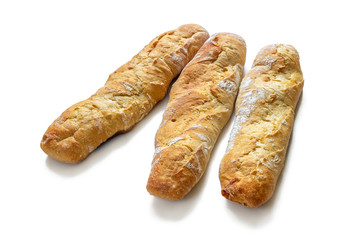 Three fresh rustic baguettes