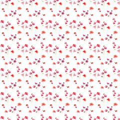 Seamless pattern watercolor of poppy flowers on white