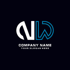 NW initial logo oval shaped letter. Monogram Logo Design Vector