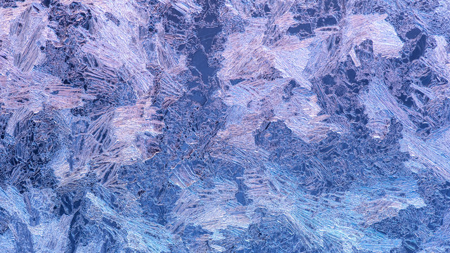 abstract winter ice texture on window, holiday frost patterns background, panorama