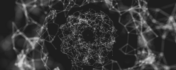 Digital Nodes and Connection Paths. Flying Through Digital Data Web Spy Tunnel, Abstract 3d Render.