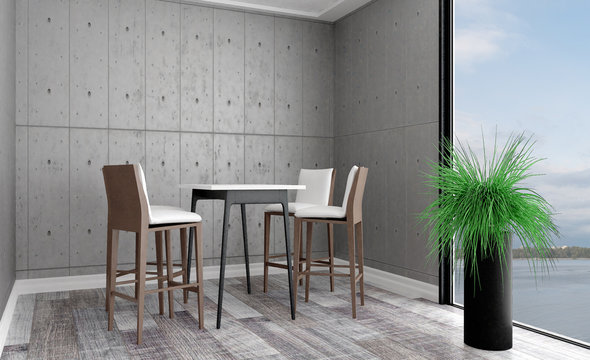 Large spacious office with concrete walls. Open space. 3D rendering