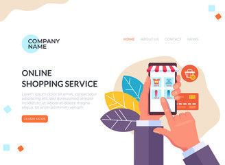 Online internet shopping web page banner concept. Vector flat cartoon graphic design illustration