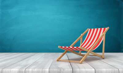 3d rendering of beach chair on white wooden floor and dark turquoise background