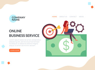 Online internet business banner concept. Vector flat cartoon graphic design illustration