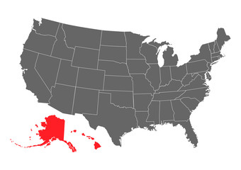 Alaska map, state of USA. Solid silhouette map of country area. Simple flat vector illustration