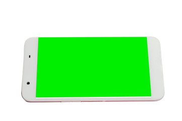 Smartphone green screen isolated white background and clipping path
