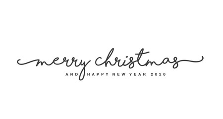 Merry Christmas and Happy New Year 2020 isolated black handwritten lettering tipography white background
