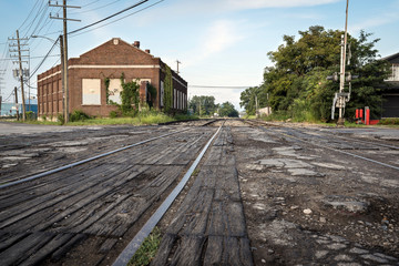 Fototapeta na wymiar Landscape vintage of railroad tracks in Detroit, Michigan