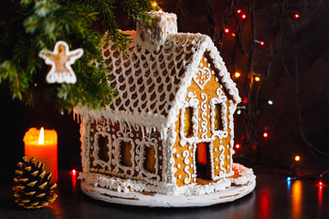 Gingerbread house on a dark background